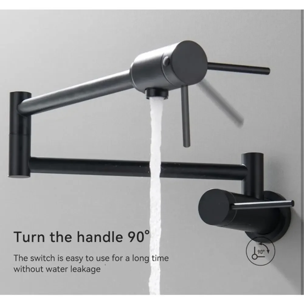 Black Wall Mount Pot Filler Faucet 360° Swivel Folding Swing Arm‎ Built Bearing